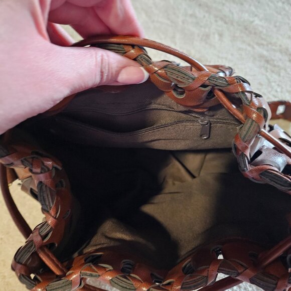 Brown Leather-Look Hobo bag with weave design - Picture 3 of 8